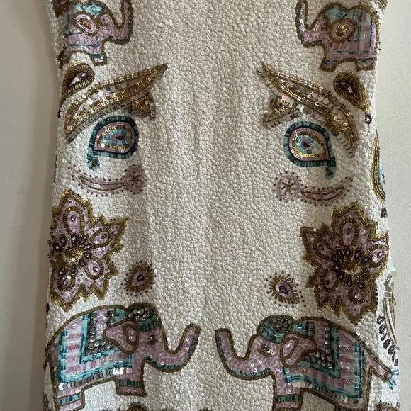 Calypso St. Barth Sequin Linen Mini Dress Size M White Pink Boho Resortwear - Picture 4 of 9